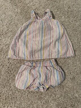 Hanna Andersson White Tank Top & Shorts Set with Multicolor Stripes